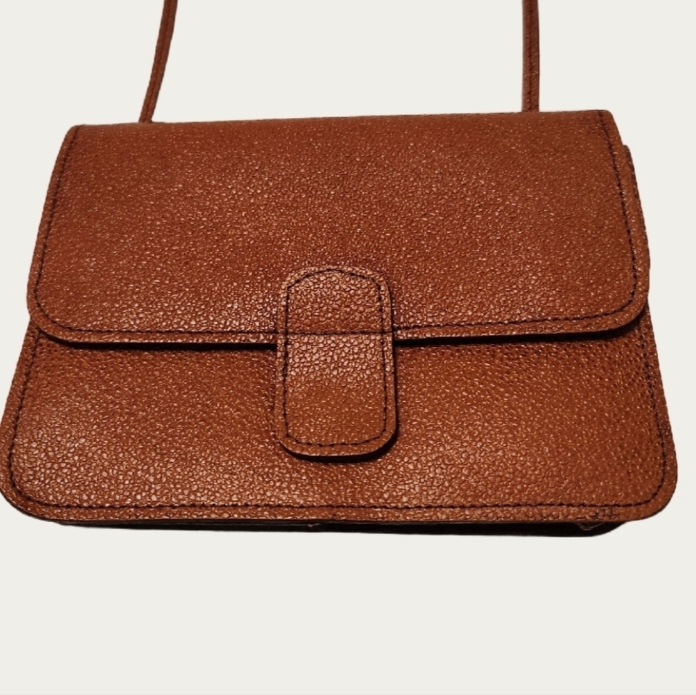 Mundi MINI Pebbled Leather Cognac Crossbody Bag